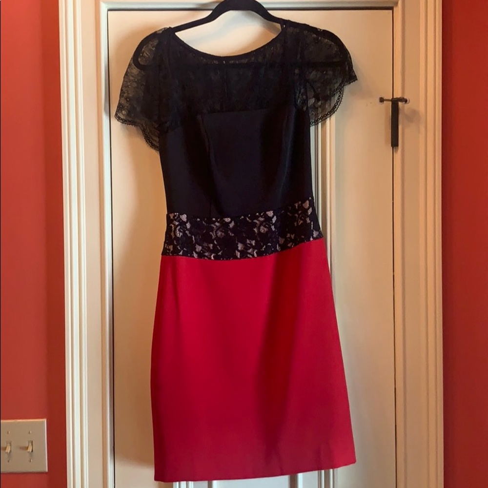 Ann Taylor black, red, lace dress in size 2